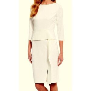 Vince Camuto Ivy Off White Midi Sheath Dress Sz 12 Peplum Angled Fabric  NEW